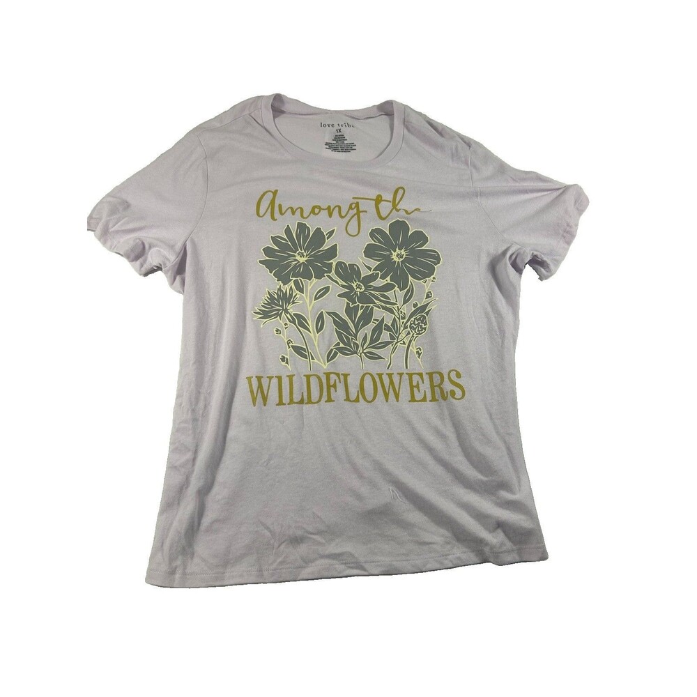 Love Tribe T-Shirt 1X NWT Lavender Fog "Among The Wildflowers" Floral